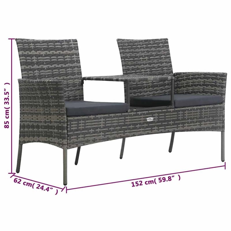 vidaXL 2-Seater Patio Sofa with Tea Table Poly Rattan Anthracite