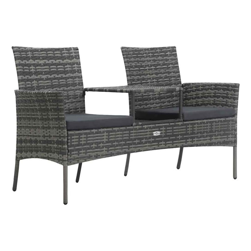 vidaXL 2-Seater Patio Sofa with Tea Table Poly Rattan Anthracite