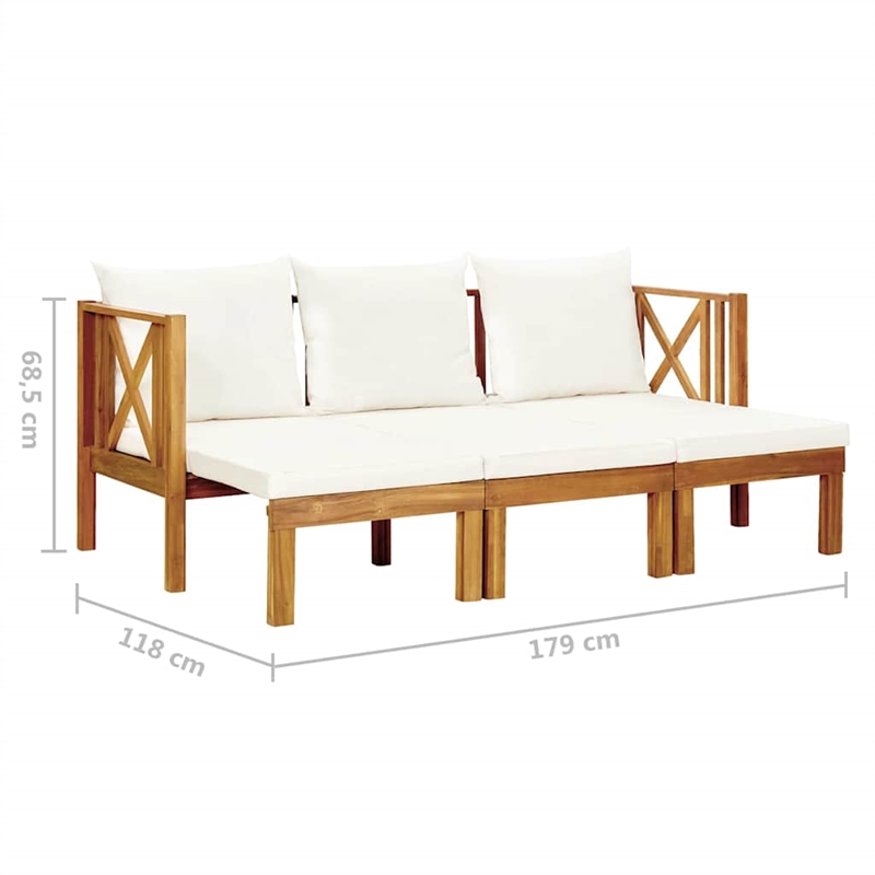 vidaXL 3-Seater Patio Bench with Cushions 70.5