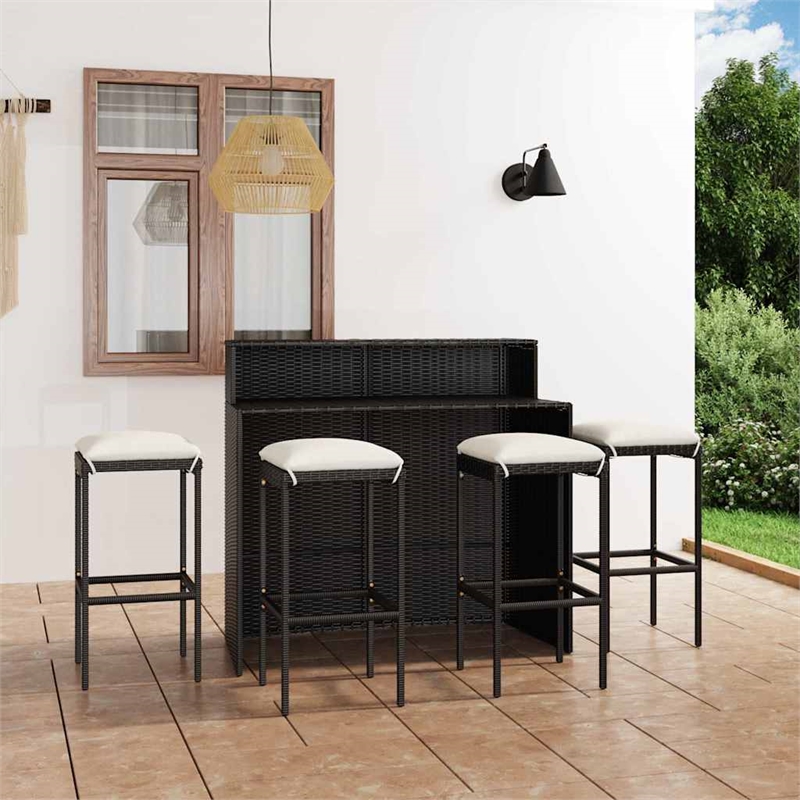vidaXL 5 Piece Patio Bar Set with Cushions Black