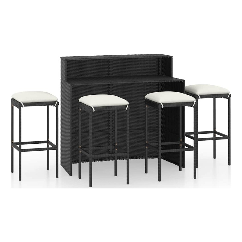 vidaXL 5 Piece Patio Bar Set with Cushions Black