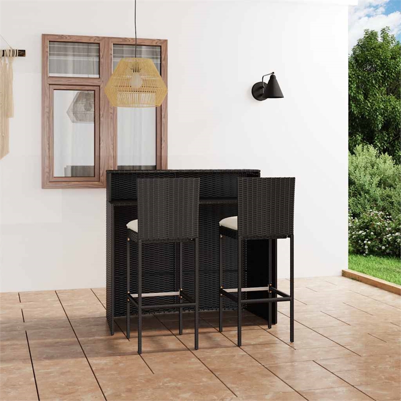 vidaXL 3 Piece Patio Bar Set with Cushions Black