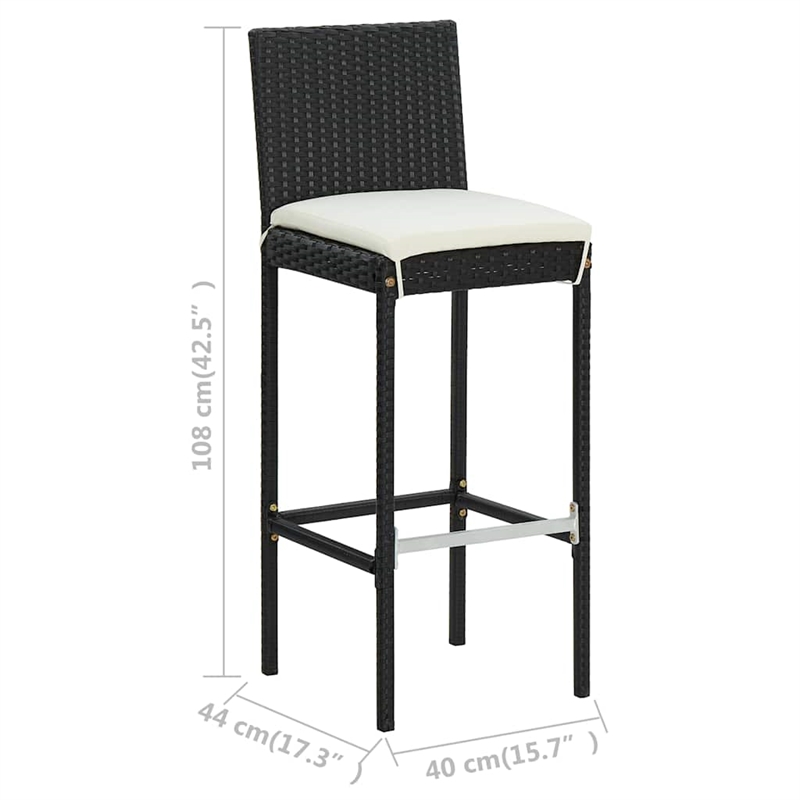vidaXL 3 Piece Patio Bar Set with Cushions Black