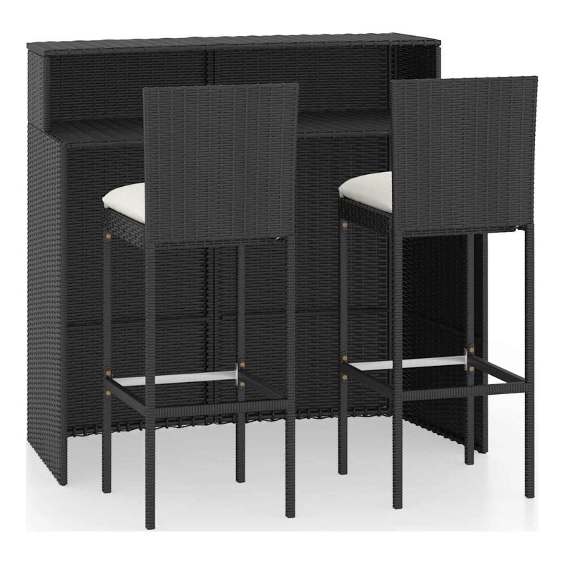 vidaXL 3 Piece Patio Bar Set with Cushions Black