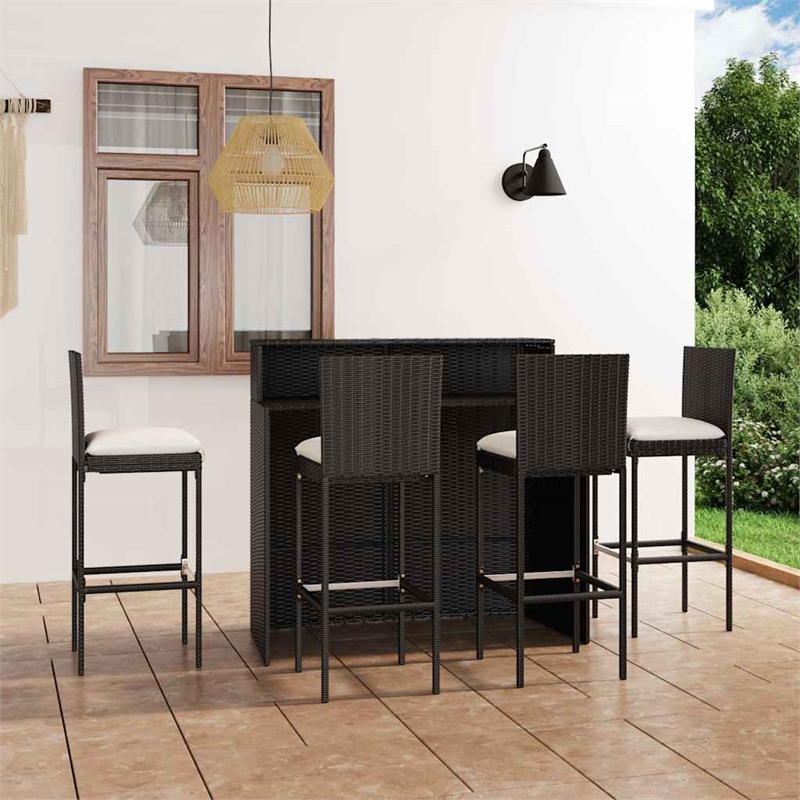 vidaXL 5 Piece Patio Bar Set with Cushions Black