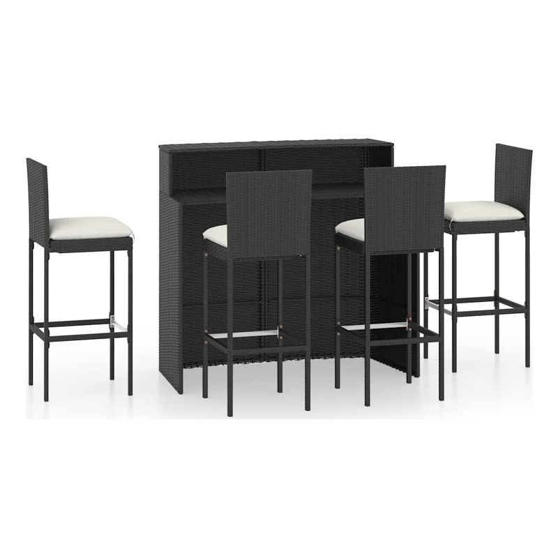 vidaXL 5 Piece Patio Bar Set with Cushions Black