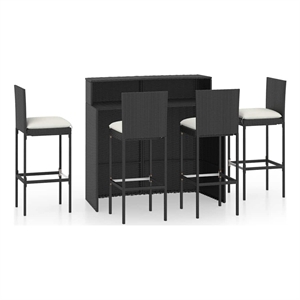 vidaXL 5 Piece Patio Bar Set with Cushions Black