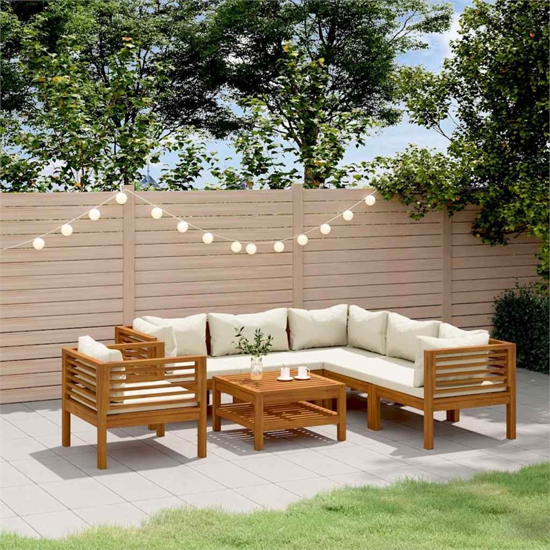 vidaXL 7 Piece Patio Lounge Set with Cream Cushion Solid Acacia Wood