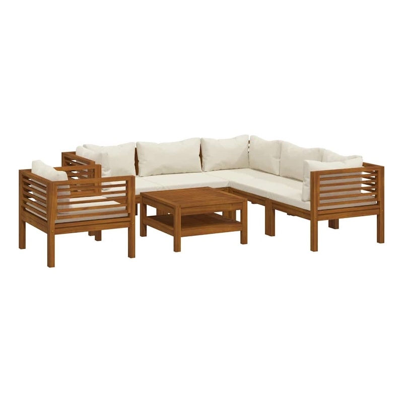 vidaXL 7 Piece Patio Lounge Set with Cream Cushion Solid Acacia Wood