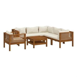 vidaXL 7 Piece Patio Lounge Set with Cream Cushion Solid Acacia Wood
