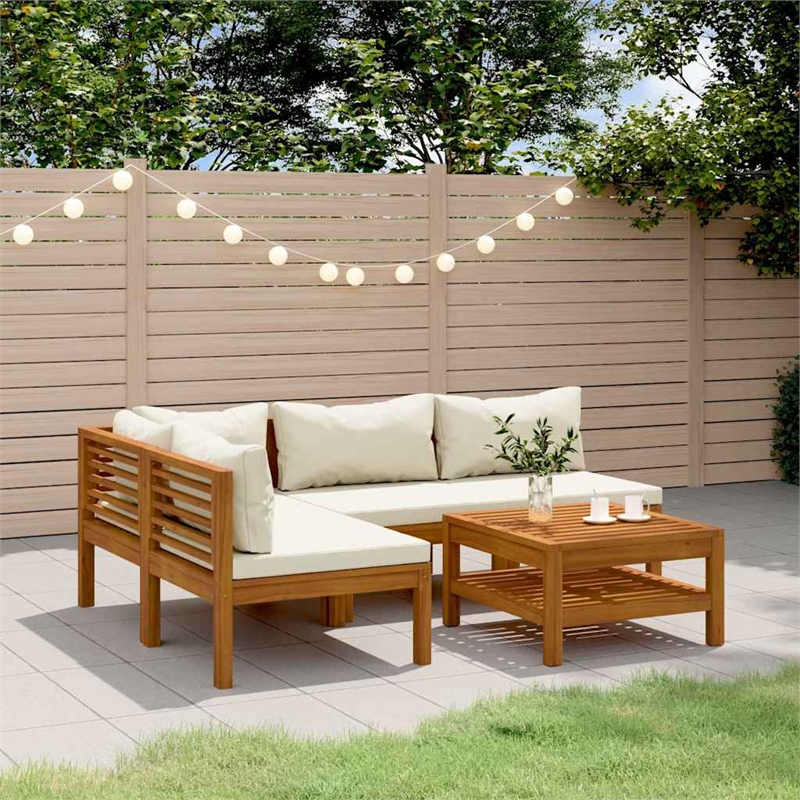 vidaXL 5 Piece Patio Lounge Set with Cream Cushion Solid Acacia Wood