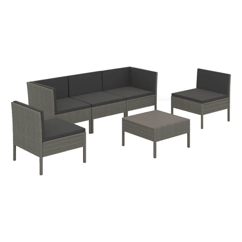 vidaXL 6 Piece Patio Lounge Set with Cushions Poly Rattan Gray