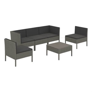 vidaXL 6 Piece Patio Lounge Set with Cushions Poly Rattan Gray