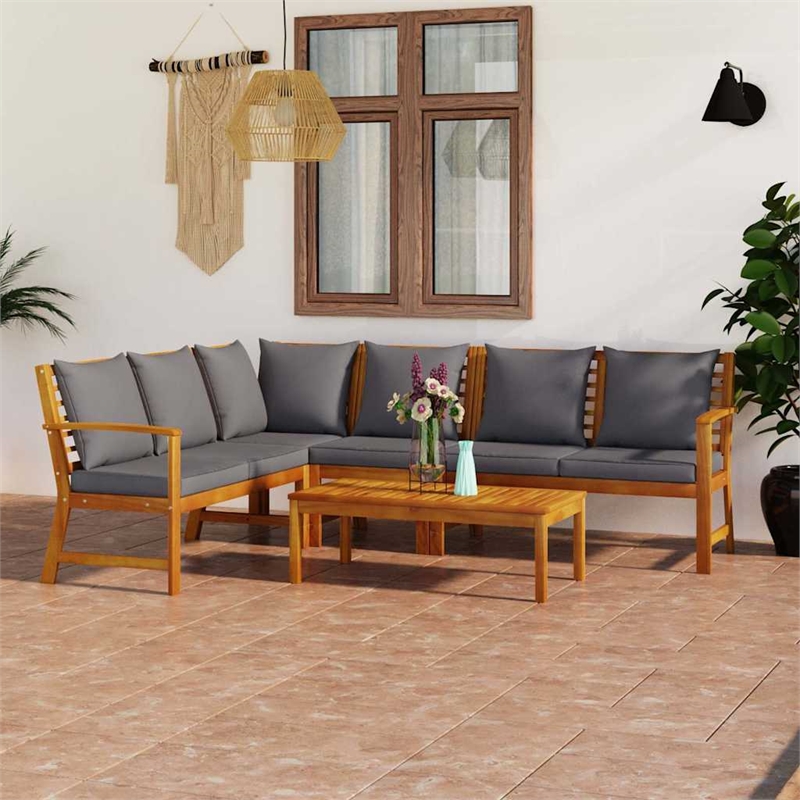 vidaXL 5 Piece Patio Lounge Set with Cushion Solid Acacia Wood