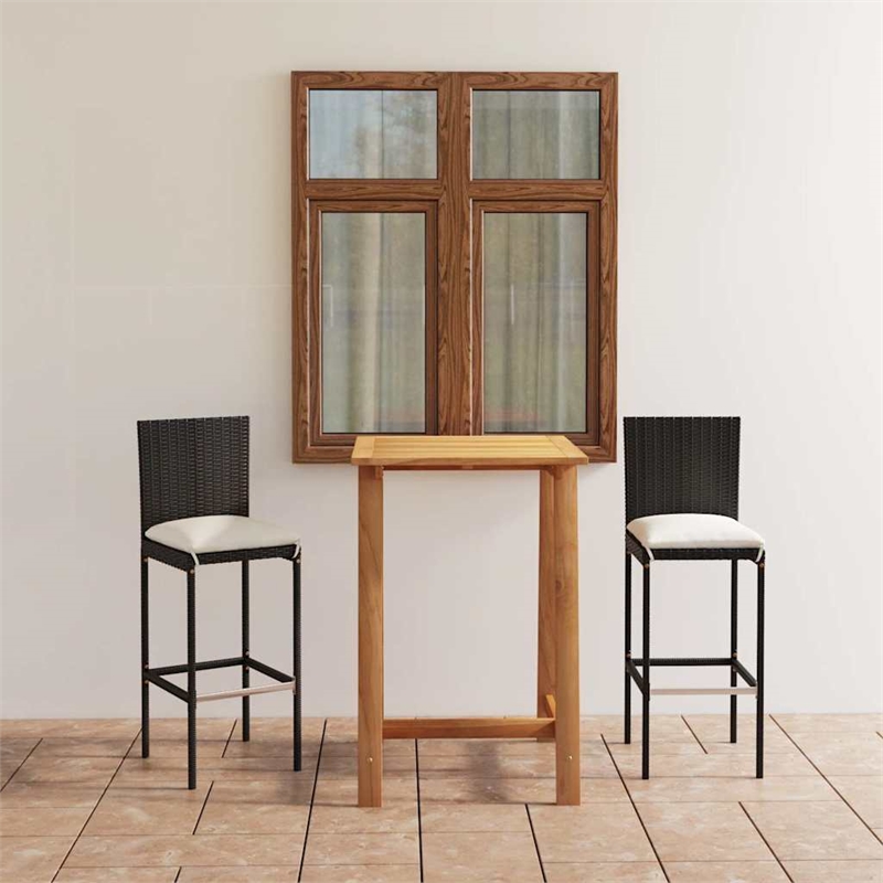 vidaXL 3 Piece Patio Bar Set with Cushions Black