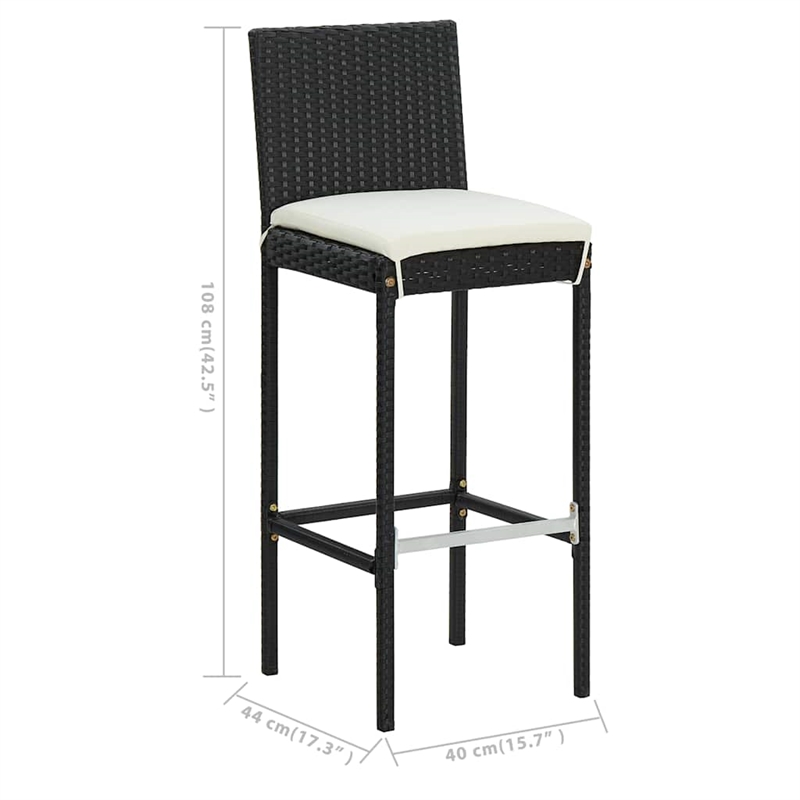 vidaXL 3 Piece Patio Bar Set with Cushions Black
