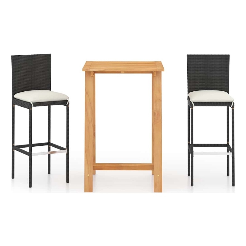 vidaXL 3 Piece Patio Bar Set with Cushions Black