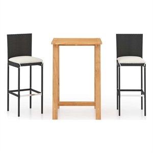 vidaXL 3 Piece Patio Bar Set with Cushions Black