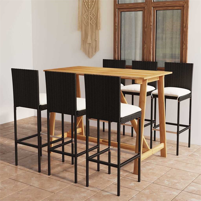 vidaXL 7 Piece Patio Bar Set with Cushions Black