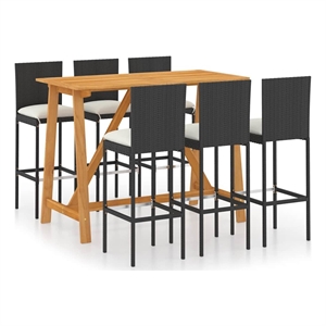 vidaXL 7 Piece Patio Bar Set with Cushions Black