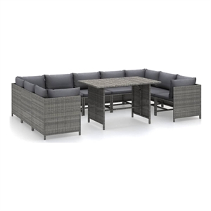 vidaXL 10 Piece Patio Lounge Set with Cushions Poly Rattan Gray
