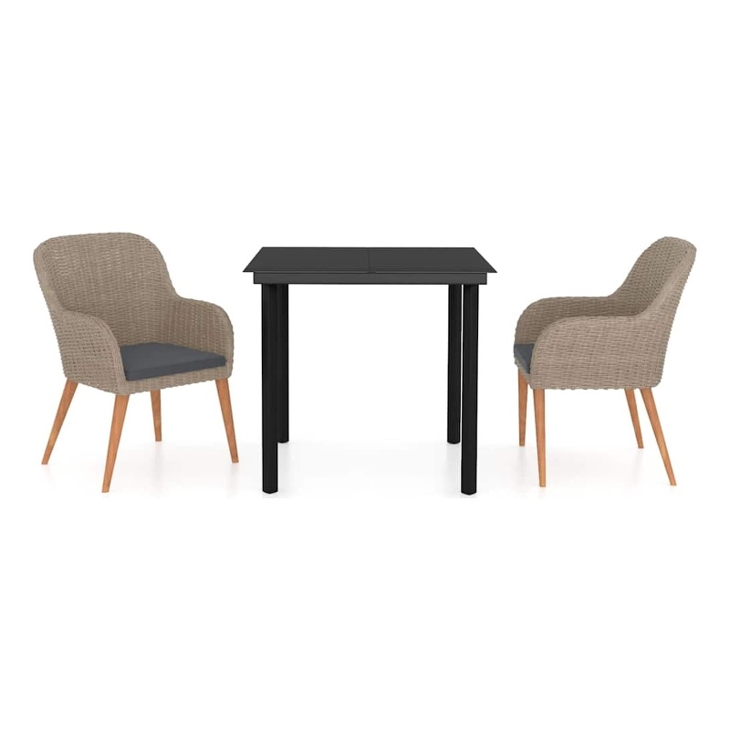 vidaXL 3 Piece Patio Dining Set with Cushions Brown