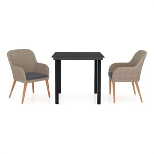 vidaXL 3 Piece Patio Dining Set with Cushions Brown
