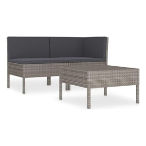 vidaXL 3 Piece Patio Lounge Set with Cushions Poly Rattan Gray