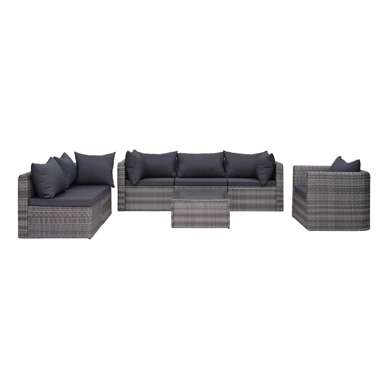 vidaXL 7 Piece Patio Sofa Set with Cushions & Pillows Poly Rattan Gray