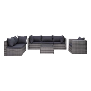 vidaXL 7 Piece Patio Sofa Set with Cushions & Pillows Poly Rattan Gray