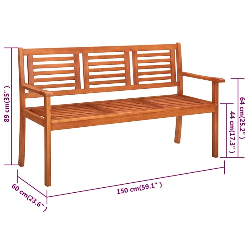vidaXL 3-Seater Patio Bench with Cushion 59.1