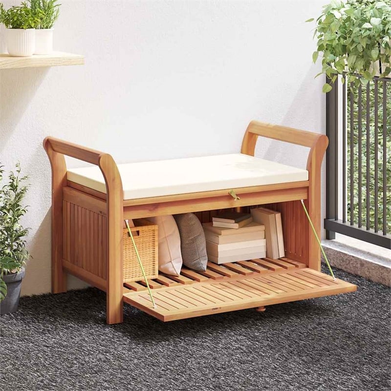 vidaXL Patio Storage Bench with Cushion 49.6