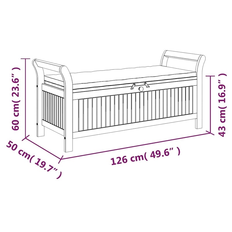 vidaXL Patio Storage Bench with Cushion 49.6