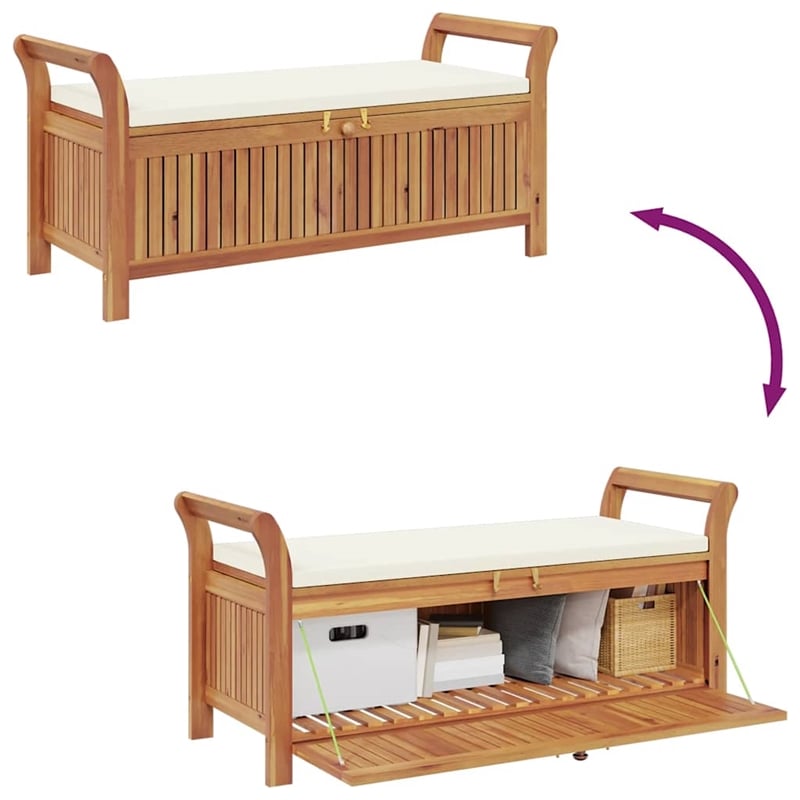 vidaXL Patio Storage Bench with Cushion 49.6