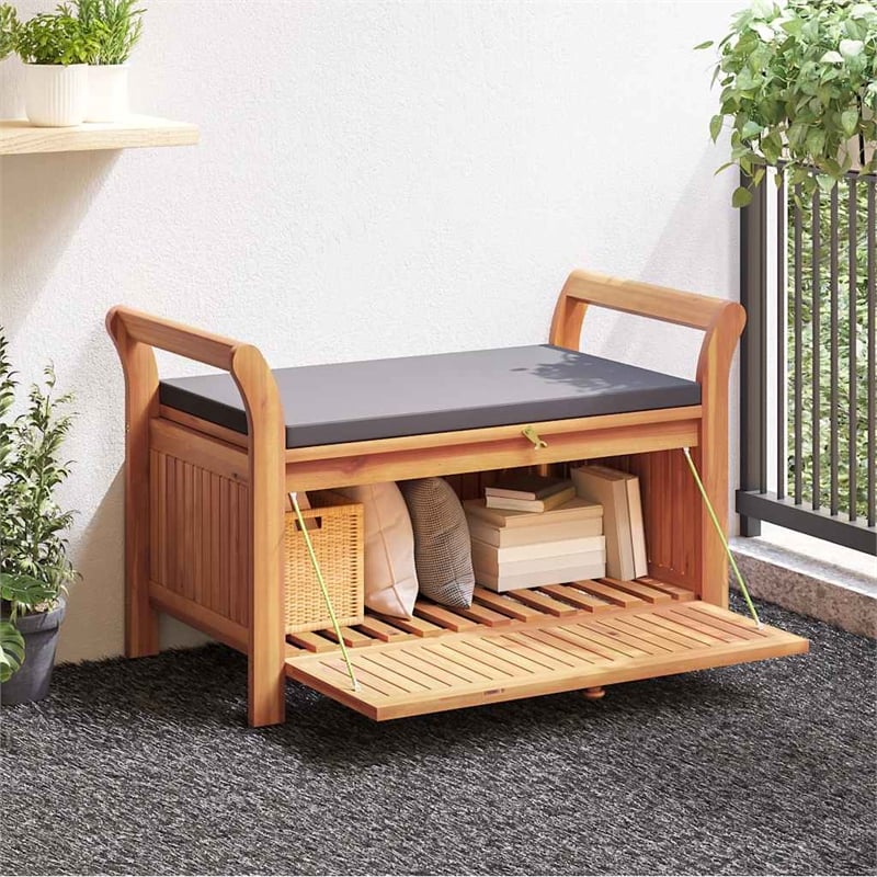 vidaXL Patio Storage Bench with Cushion 35.8