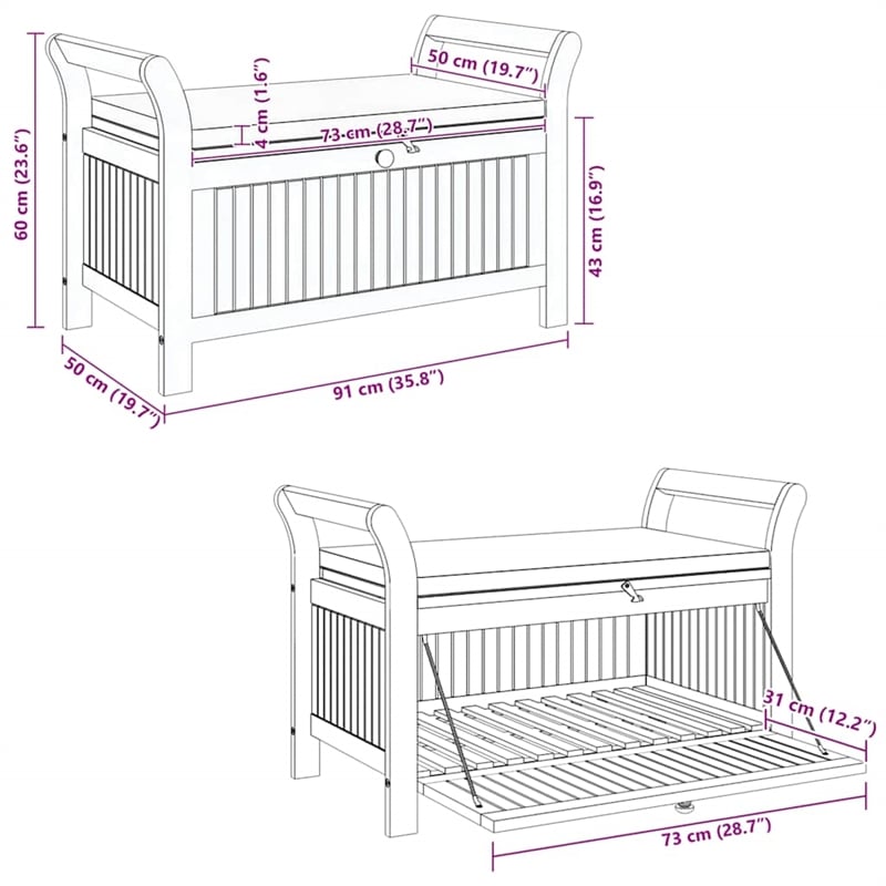 vidaXL Patio Storage Bench with Cushion 35.8