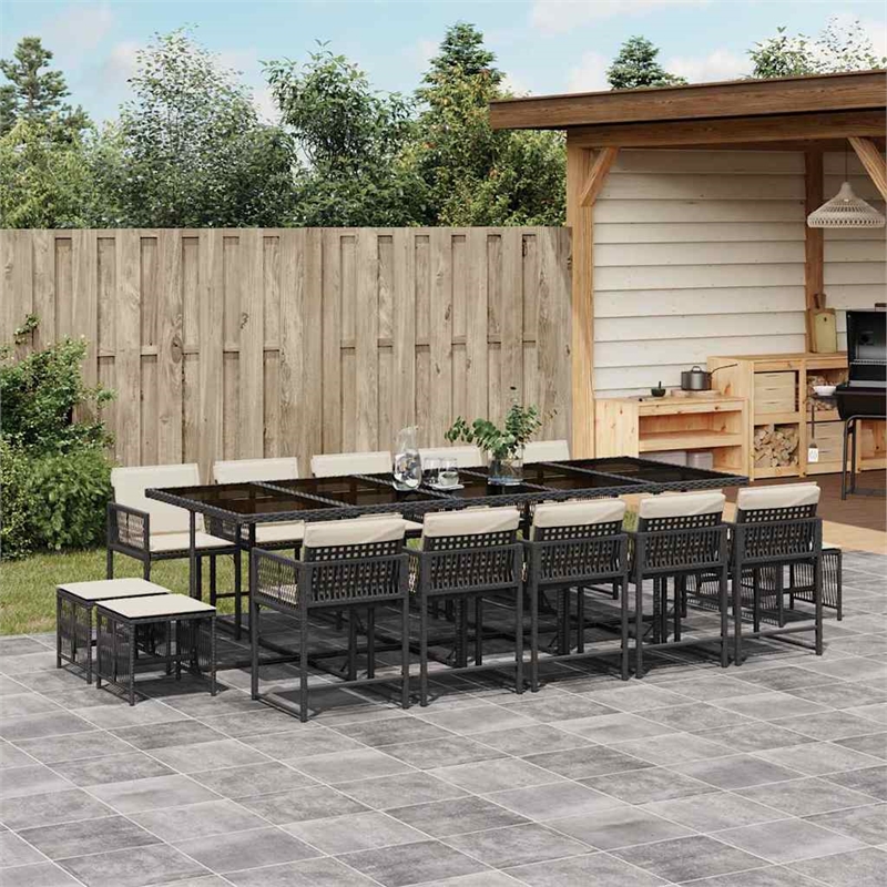 vidaXL Garden Dining Set Black and Cream White PE Rattan Large Stackable