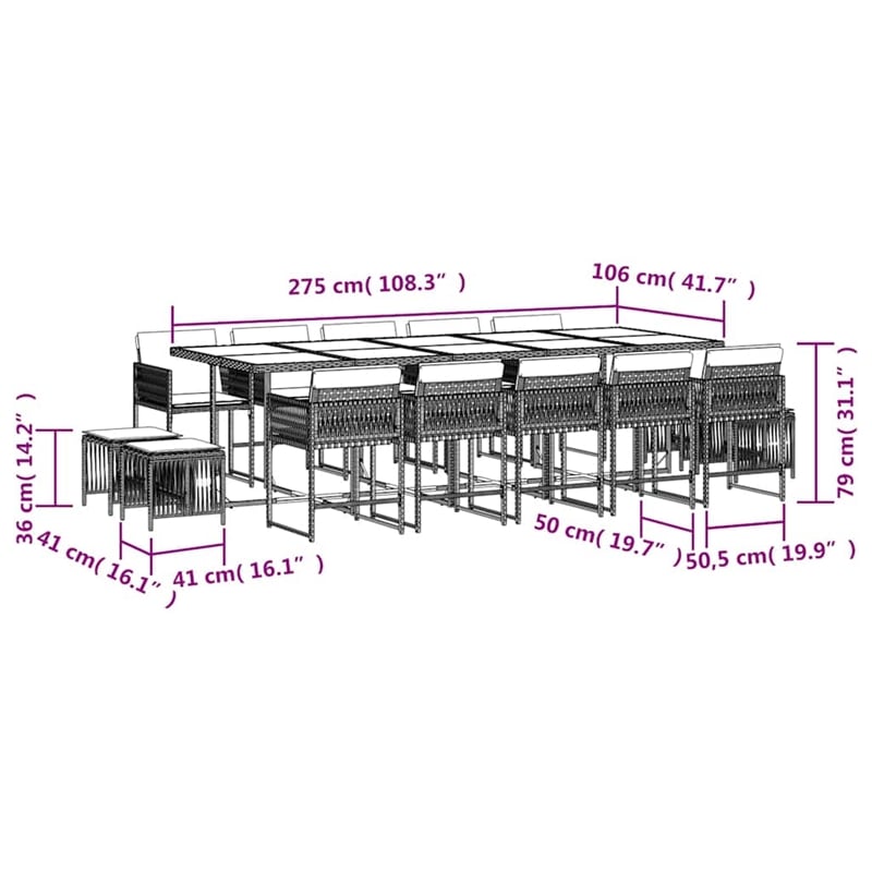 vidaXL Garden Dining Set Black and Cream White PE Rattan Large Stackable