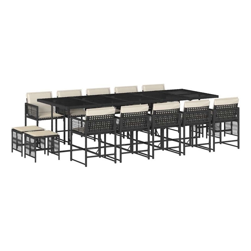 vidaXL Garden Dining Set Black and Cream White PE Rattan Large Stackable