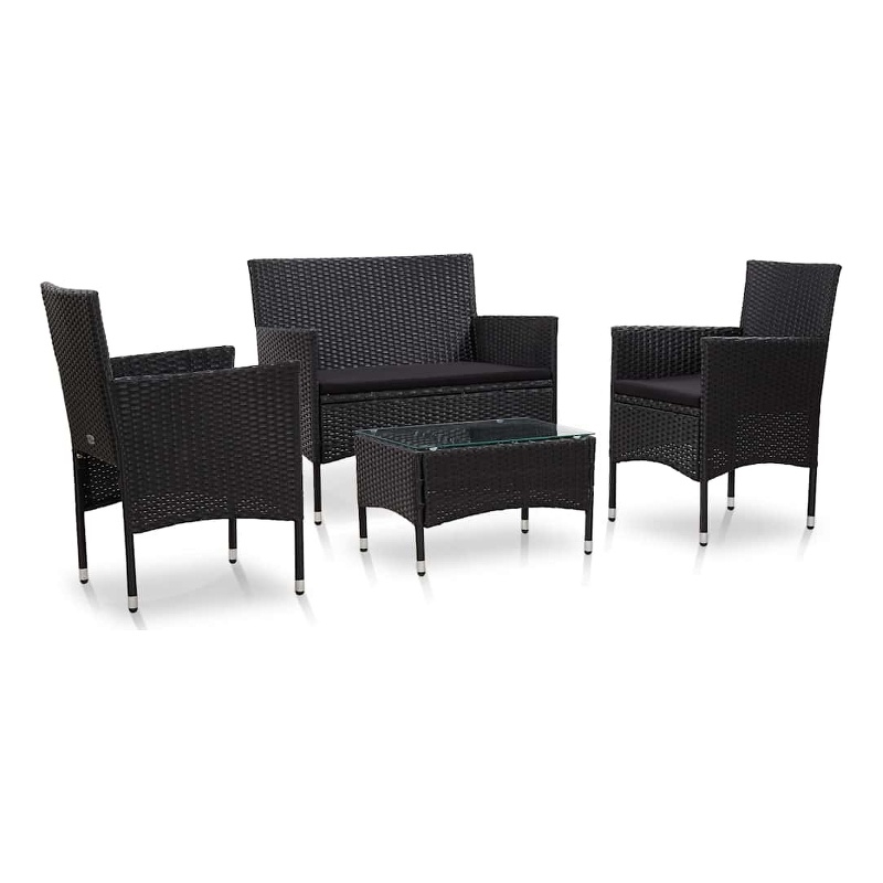 vidaXL 4 Piece Patio Lounge Set with Cushions Poly Rattan Black