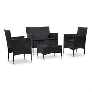 vidaXL 4 Piece Patio Lounge Set with Cushions Poly Rattan Black