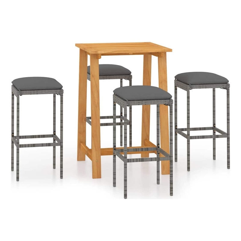 vidaXL 5 Piece Patio Bar Set with Cushions Gray