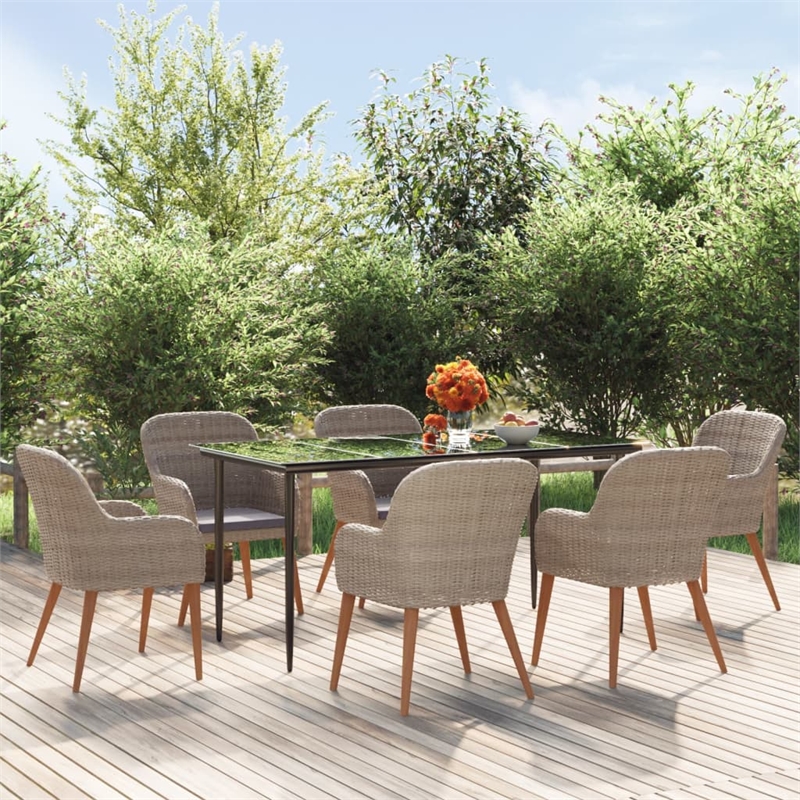 vidaXL 7 Piece Patio Dining Set with Cushions Brown
