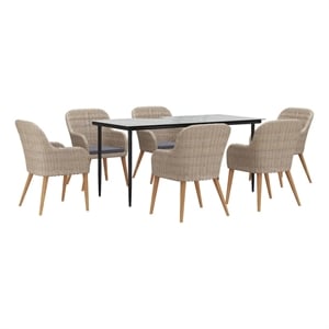 vidaXL 7 Piece Patio Dining Set with Cushions Brown