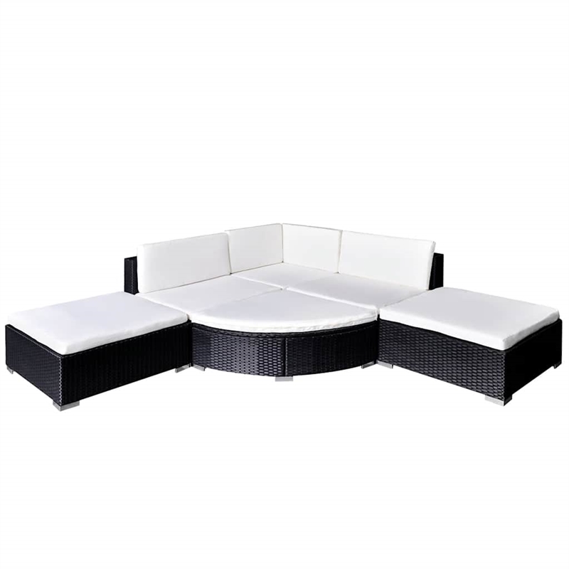vidaXL 6 Piece Patio Lounge Set with Cushions Poly Rattan Black