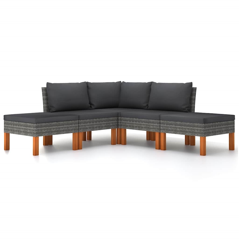 vidaXL 5 Piece Patio Lounge Set with Cushions Poly Rattan Gray