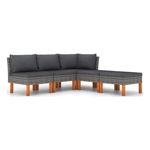 vidaXL 5 Piece Patio Lounge Set with Cushions Poly Rattan Gray