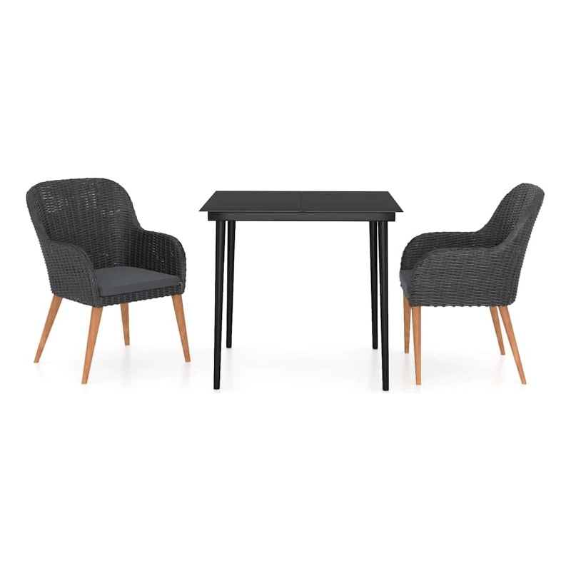 vidaXL 3 Piece Patio Dining Set with Cushions Black