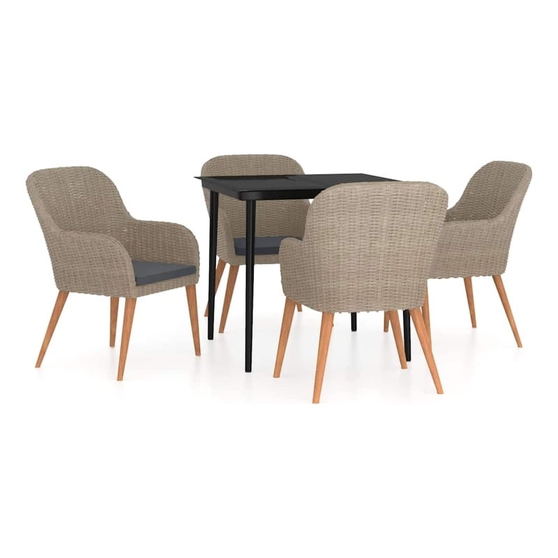 vidaXL 5 Piece Patio Dining Set with Cushions Brown