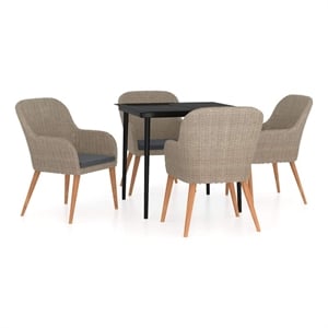 vidaXL 5 Piece Patio Dining Set with Cushions Brown